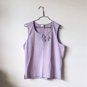 Lilac Tank Top with Parrot Embroidery